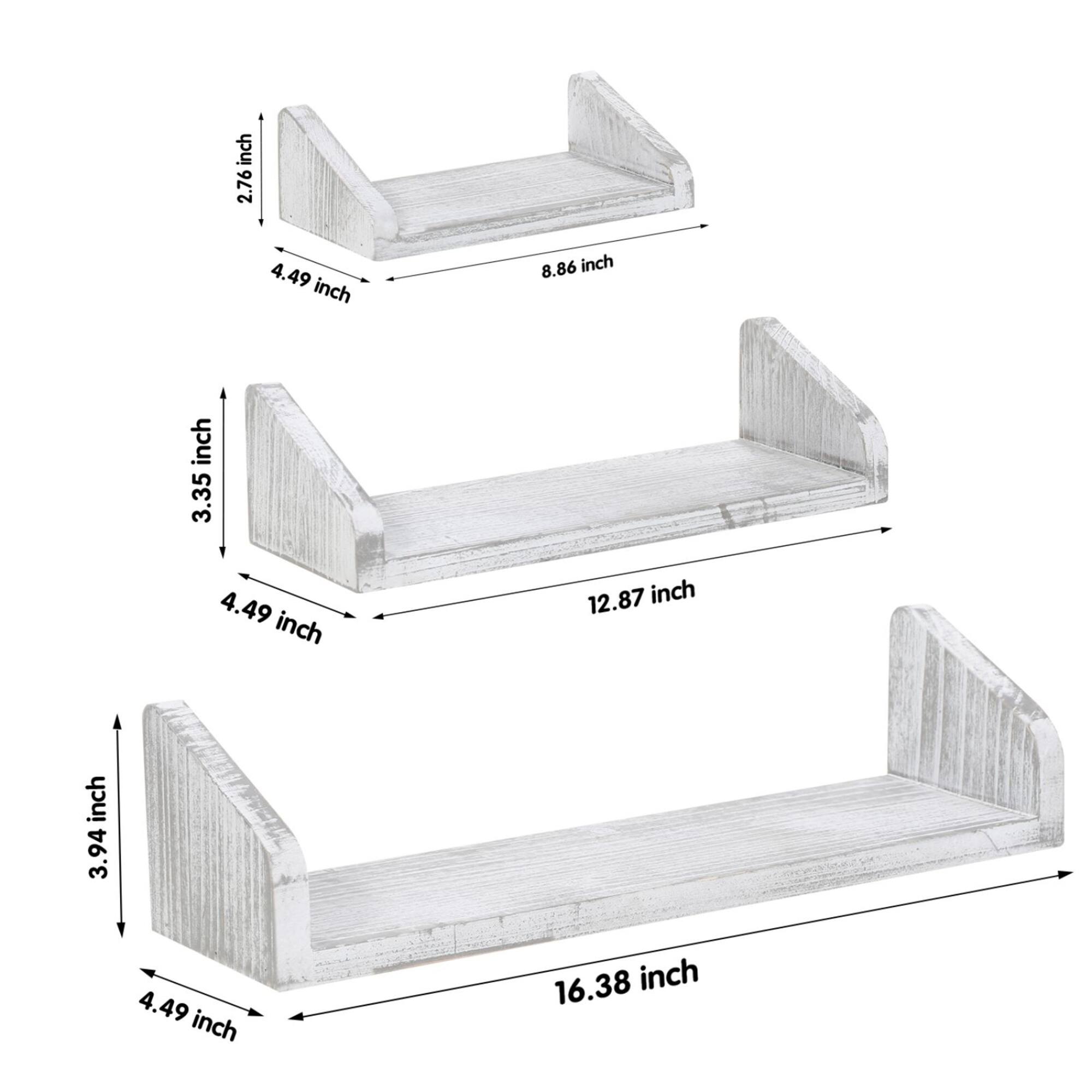 NEX™ Rustic White Wall-Mounted Wooden Floating Shelves Set